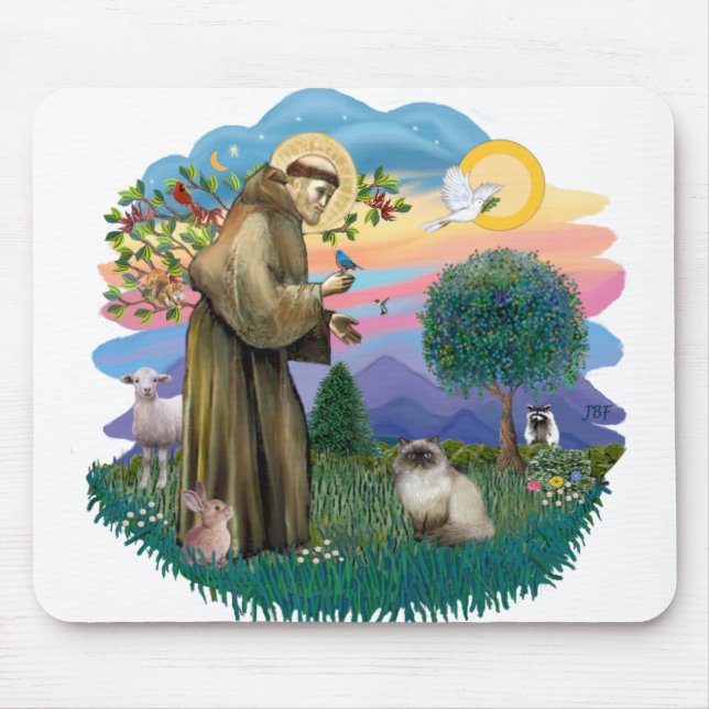 St Francis (ff) - Seal Point Himalayan cat Mouse Mat (Front)