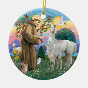 St Francis - Llama 12 and baby Ceramic Tree Decoration