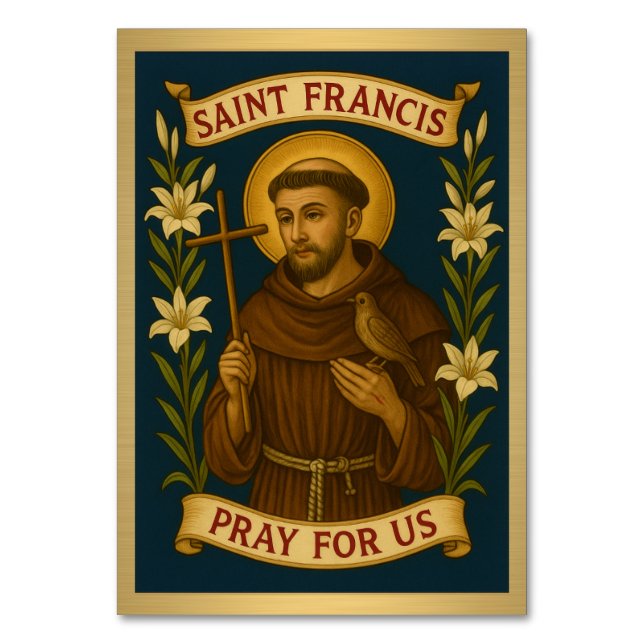 St. Francis of Assisi Catholic Wedding Table Card (Front)