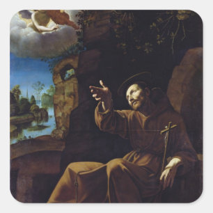 St. Francis of Assisi Consoled by an Angel Square Sticker