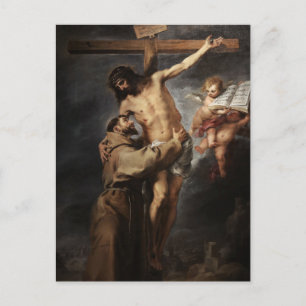 St. Francis of Assisi Embracing Christ by Murillo Postcard