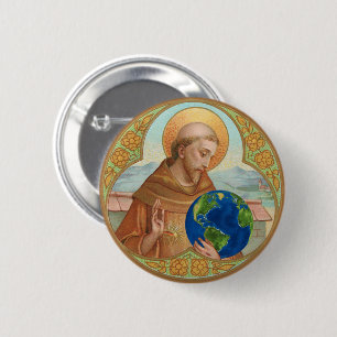 St. Francis of Assisi Holding Earth 6 Cm Round Badge