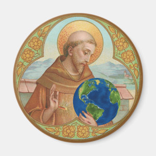 St. Francis of Assisi Holding Earth Button Magnet