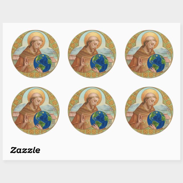 St. Francis of Assisi Holding Earth Classic Round Sticker (Sheet)