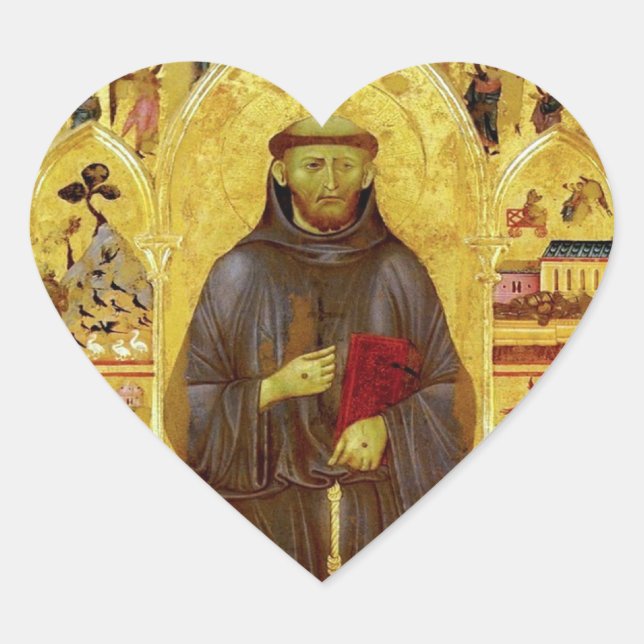 St. Francis of Assisi Mediaeval Icon Religious Heart Sticker (Front)