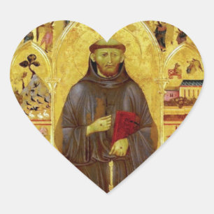 St. Francis of Assisi Mediaeval Icon Religious Heart Sticker
