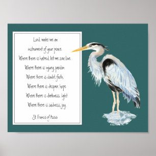 St. Francis of Assisi Prayer Great Blue Heron Bird Poster