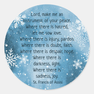 St. Francis of Assisi Prayer Snow Snowflake Winter Classic Round Sticker