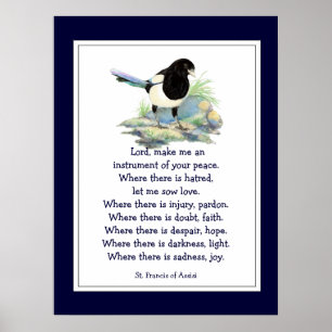 St. Francis of Assisi Prayer with Magpie Bird Poster