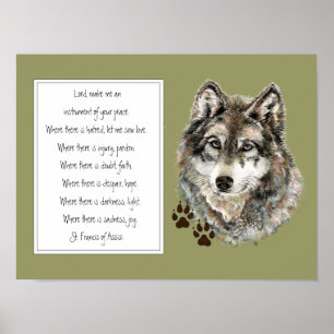 St. Francis of Assisi Prayer with Wolf Tracks Poster