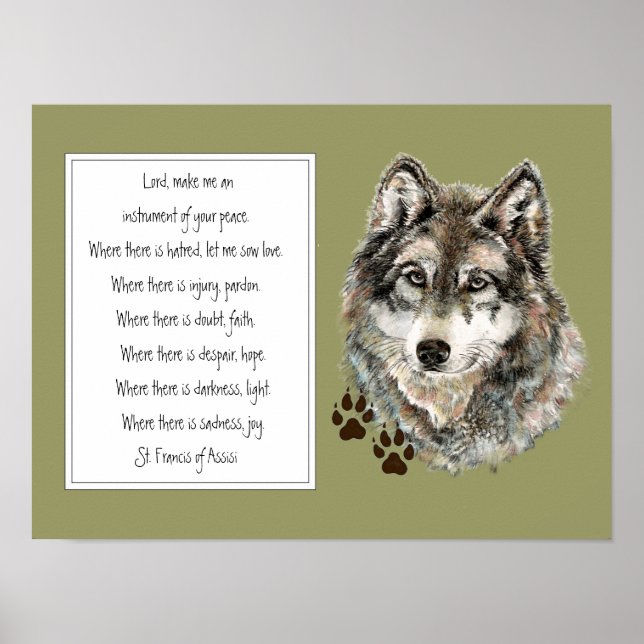 St. Francis of Assisi Prayer with Wolf Tracks Poster (Front)