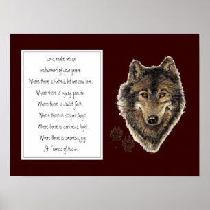 St. Francis of Assisi Prayer with Wolf  & Tracks Poster
