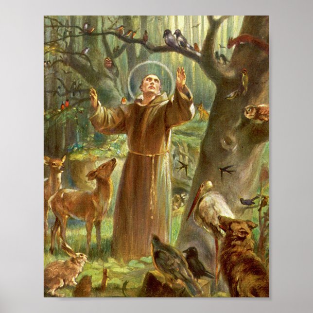St Francis of Assisi preaching to animals Poster (Front)