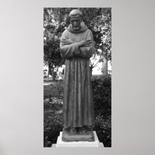 St Francis Of Assisi Statue Black And White Photo Poster
