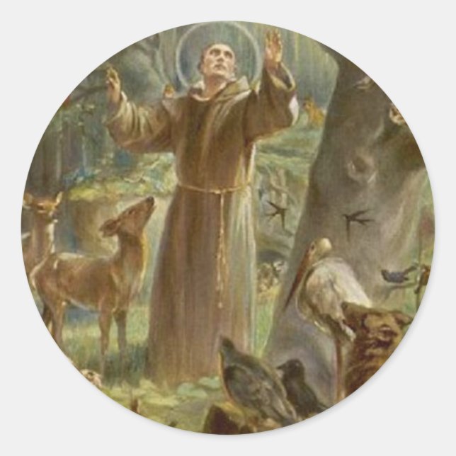St. Francis of Assisi Surrounded by Animals Classic Round Sticker (Front)