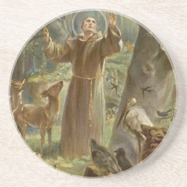 St. Francis of Assisi Surrounded by Animals Coaster (Front)