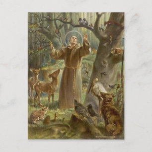 St. Francis of Assisi Surrounded by Animals Postcard