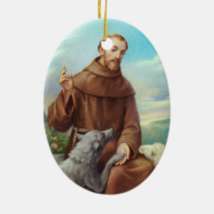 St. Francis of Assisi with Wolf Ceramic Tree Decoration