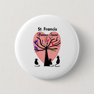St Francis Patron Saint--Unique Tree and Animals 6 Cm Round Badge