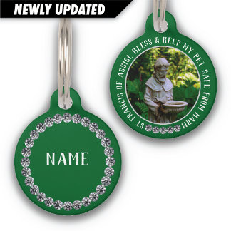 St Francis Safe Pet Protector Name Photo Bedazzled Tag