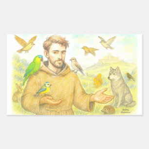 St. Francis - the sermon to the birds and animals Rectangular Sticker