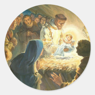 St Francis with Baby Jesus Christmas Gift Nativity Classic Round Sticker