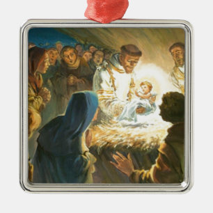St Francis with Baby Jesus Christmas Gift Nativity Metal Tree Decoration