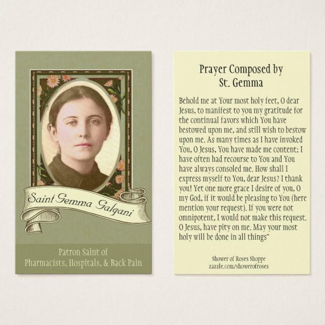 St. Gemma Galgani  Patron Saint Holy Card (Front & Back)