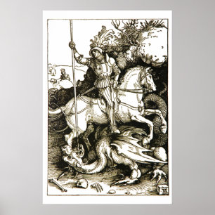 ST. GEORGE AND DRAGON , Black White Poster
