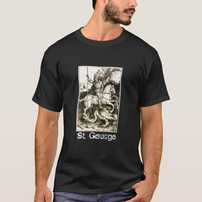 ST. GEORGE AND DRAGON , Black White T-Shirt (Front)