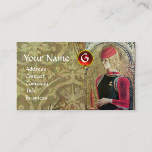 ST.GEORGE AND DRAGON Red Ruby Monogram,Gold Damask Business Card