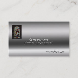 St George and Dragon stained glass - metallic-look Business Card