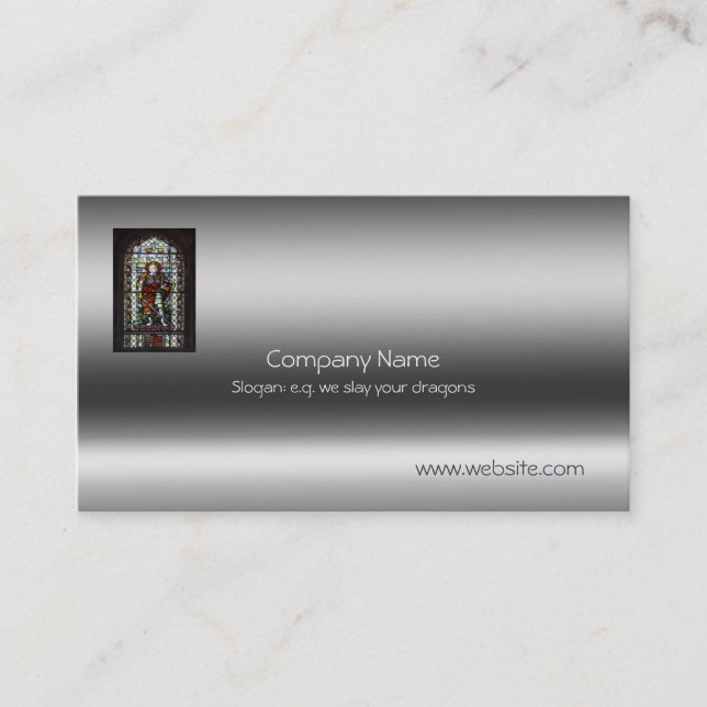 St George and Dragon stained glass - metallic-look Business Card (Front)