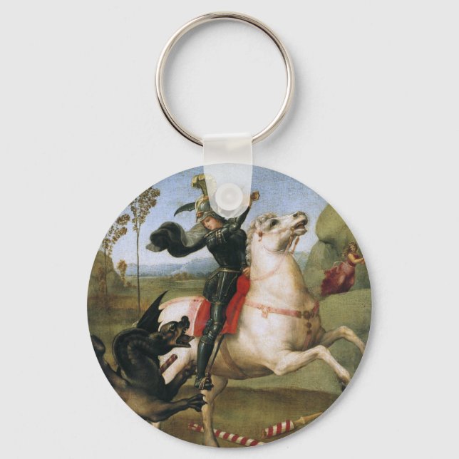 St. George Fighting Dragon Raphael Fine Art Key Ring (Front)