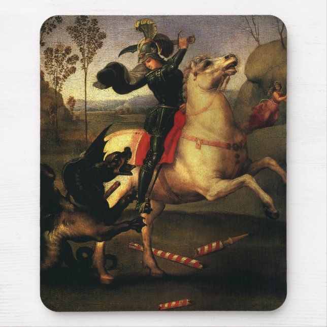 St. George Fighting the Dragon by Raphael Sanzio Mouse Mat (Front)
