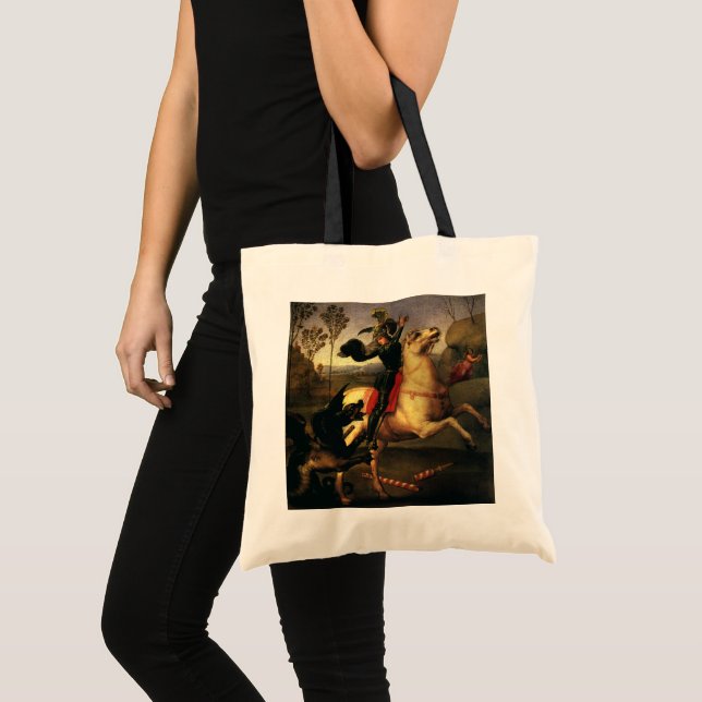 St. George Fighting the Dragon by Raphael Sanzio Tote Bag (Front (Product))