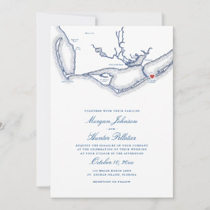 St. George Island FL Map Elegant Navy Blue Wedding Invitation