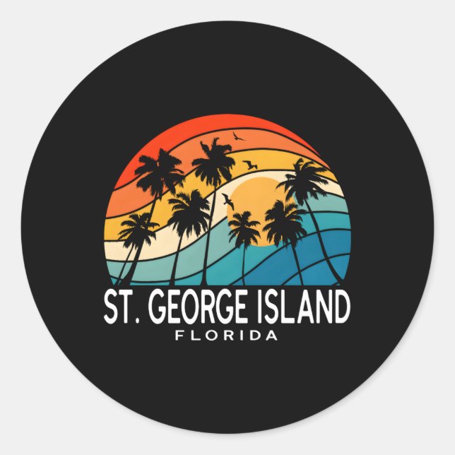 St George Island Florida Palm Tree Tropical Beach Classic Round Sticker (Front)