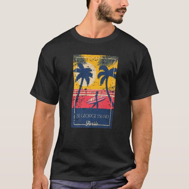 St George Island Florida Retro Surfer Distressed T-Shirt (Front)