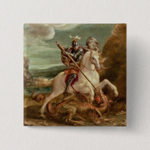 St. George slaying the dragon, (oil on panel) 15 Cm Square Badge