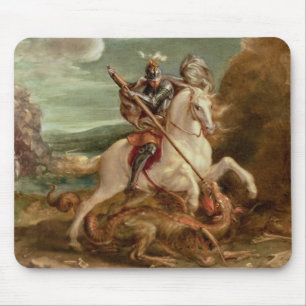 St. George slaying the dragon, (oil on panel) Mouse Mat