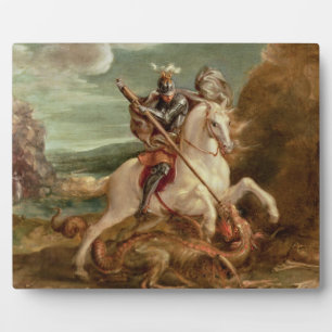 St. George slaying the dragon, (oil on panel) Plaque
