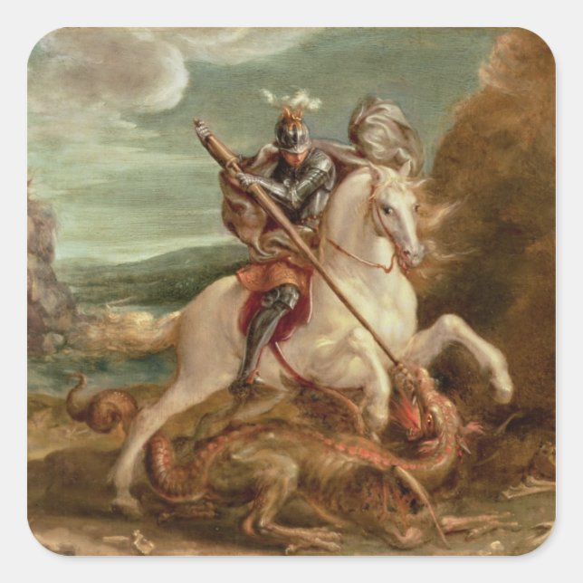 St. George slaying the dragon, (oil on panel) Square Sticker (Front)