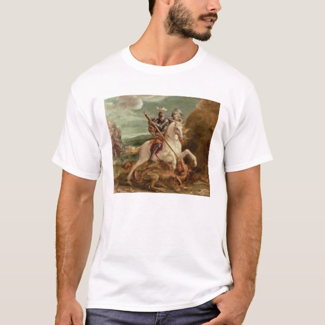 St. George slaying the dragon, (oil on panel) T-Shirt (Front)