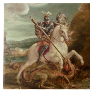 St. George slaying the dragon, (oil on panel) Tile