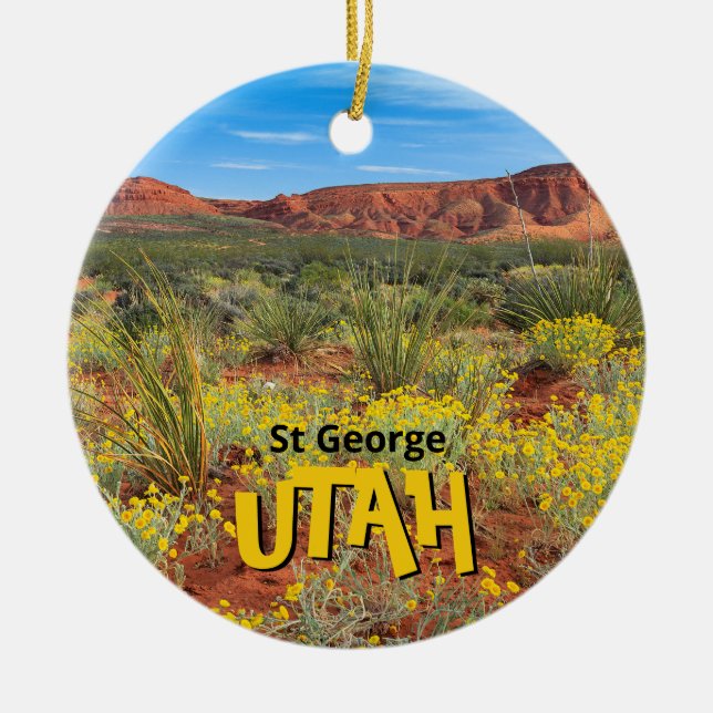 St George Utah Desert Wildflowers Ceramic Tree Decoration (Front)