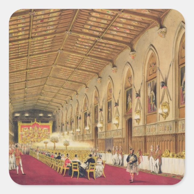 St George's Hall, Windsor Castle, 1838 (colour lit Square Sticker (Front)
