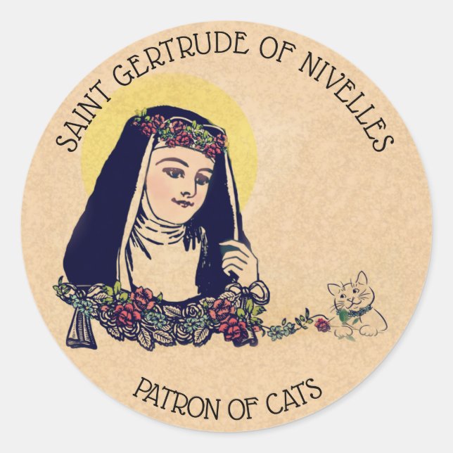 St. Gertrude of Nivelles Patron Saint of Cats Classic Round Sticker (Front)