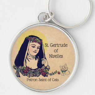St. Gertrude of Nivelles Patron Saint of Cats Key Ring