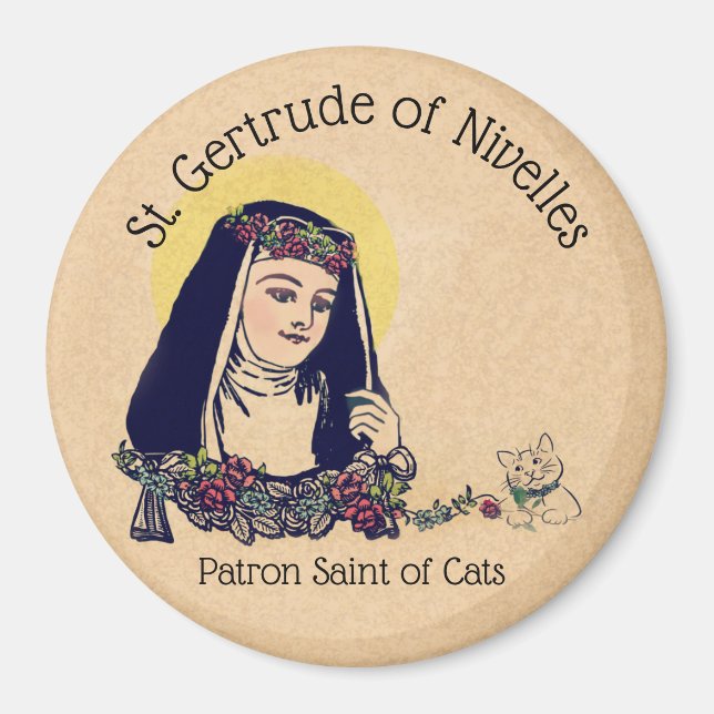 St. Gertrude of Nivelles Patron Saint of Cats Magnet (Front)